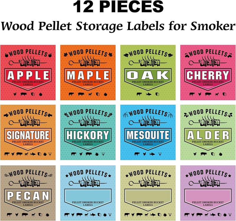 KAIWENDE Smoker Grill Pellet Label Stickers - Set of 12 for Wood Pellet Storage Containers, Easy Identification of Different Flavors - Image 2